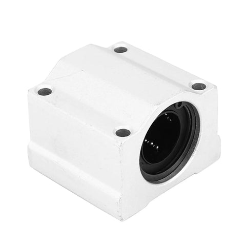Rock Solid Aluminum Linear Motion Ball Bearing Slide Bushing Featuring Kickin Smooth Glide And Built Tough Low Friction Tracking For 20Mm Shafts In A Tough Two Piece Set, close-up of an aluminum slide unit.