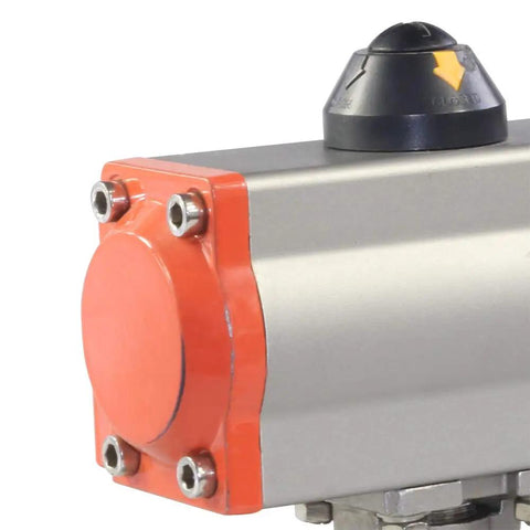 Close-up of a Three Quarter Inch Pneumatic Actuated Ball Valve Double Acting 3 Piece Stainless Steel Valve With PTFE Seats actuator