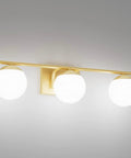 Slick Gold Vanity Light Fixture Three Light Mid Century Modern Bathroom Wall Sconce With Milky Glass Globe, 24 Inch Long, 5.9 Inch Extension