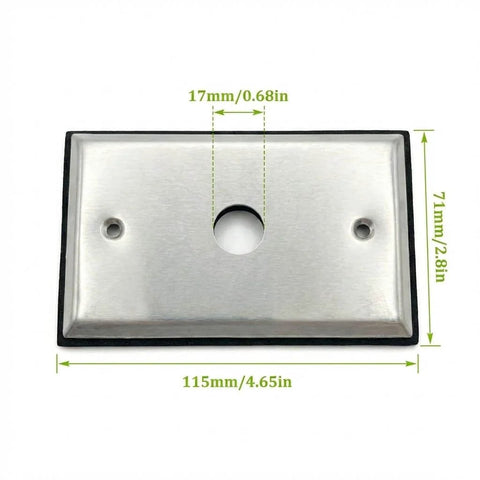 Image of metal wall plate for 2 Pack Dusk To Dawn Outdoor Lighting Sensor Switch with dimensions 115mm x 71mm, installation size 17mm.