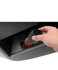 Hand inserting charging adapter into Superior Charging Adapter Storage Box For Tesla Cybertruck Cable Hanger Dock Rock Solid Center Console Organizer Straight Up Custom Fit Holder For 2024 And 2025 Ride Gear.