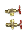 Sight Glass Water Gauge Valve Set For 5/8 Inch Diameter Steamaster Boilers Brass With Aluminum Wheels, top view, red handles