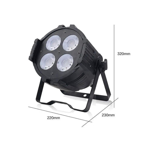 Heavy Duty 200W LED Flood Light Featuring Smooth Adjustable 25 Degree Beam Angle For Nightlife Bars Theater Stages And Commercial Venues Crisp 5600K Cool White Aluminum Spotlight with 4 LEDs and a sturdy bracket.