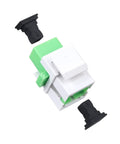 Ten Pack Fiber Optic SC To SC APC Simplex Couplers For Singlemode Cables, white keystone jack adapter, close-up view