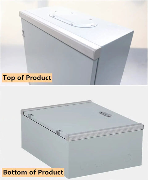Top and bottom view of Heavy Duty Cold Rolled Steel Electrical Enclosure Box 20 By 16 By 8 Inches For Outdoor Or Indoor Use IP66.