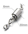 Screw Locking Magnetic Necklace Clasp For 6mm Silver Jewelry No Fuss Safety Closure With Built In Magnet Lead And Cadmium Free Brass Strong Hold Add On Length Connector For Easy Secure Fit, dimensions 6mm by 30mm.