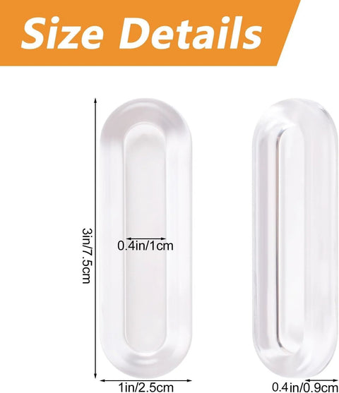 Size details of Clear PU Self-Adhesive Recessed Finger Pulls 4 Pack Oval Sliding Door Handles for Glass, 3x1 inches, 0.4 inch thick
