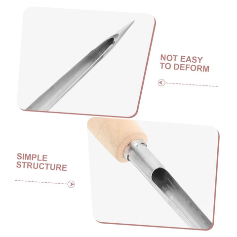 Close-up of stainless steel rice grain sampling probe showing pointed tip and handle with interconnected trough