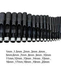 Multi Size Round Hole Punch Cutter Set For Leather Belts Watch Bands And Canvas showing various punch sizes from 1mm to 20mm