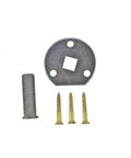 One Inch Square Steel Dummy Door Knob Spindle Pack Of 10 With Mounting Hardware And Backplates, screws and backplate shown