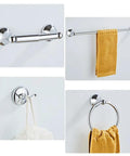 Chrome 4 Piece Bathroom Accessory Set with Adjustable Towel Bar, Spring Loaded Toilet Paper Holder, Wall Mounted Towel Ring and Double Robe Hook - Heavy Duty Zinc Alloy Hardware Must Have for Any Modern Bath