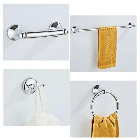 Chrome 4 Piece Bathroom Accessory Set with Adjustable Towel Bar, Spring Loaded Toilet Paper Holder, Wall Mounted Towel Ring and Double Robe Hook - Heavy Duty Zinc Alloy Hardware Must Have for Any Modern Bath