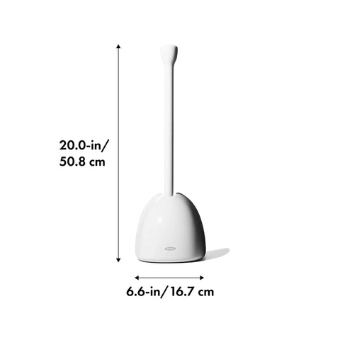 Hassle Free Toilet Plunger With Drip Proof Cover For Zero Mess And Easy Under Sink Storage Features A Wide Flat Handle 20-in tall