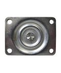 Top view of 2 Inch Cast Iron Swivel Plate Caster With Silver Wheel And Heavy Duty Ball Bearing Mount 125 Lb Load Capacity Per Caster Industrial Top Plate Size Two By Two And One Half Inches Two And One Half Inch Clearance Height Designed For Long Wear Life
