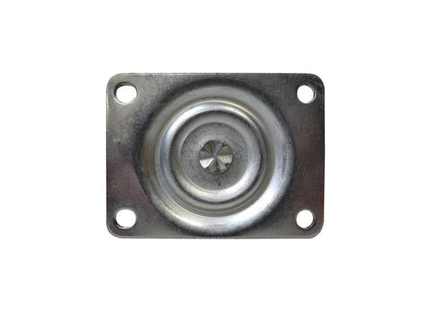 Top view of 2 Inch Cast Iron Swivel Plate Caster With Silver Wheel And Heavy Duty Ball Bearing Mount 125 Lb Load Capacity Per Caster Industrial Top Plate Size Two By Two And One Half Inches Two And One Half Inch Clearance Height Designed For Long Wear Life
