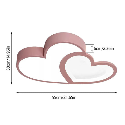 Heart Shaped LED Ceiling Light For Bedroom With Remote, 35W Energy Saving Acrylic Lamp, 55cm Diameter, pink heart design