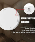 Close-up of Two-Pack Battery Operated Water Leak Alarm Sensor With 90dB Alarm in bathroom environment