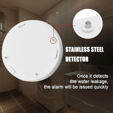Close-up of Two-Pack Battery Operated Water Leak Alarm Sensor With 90dB Alarm in bathroom environment