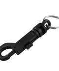 Black plastic swivel snap keychain clip with metal split ring