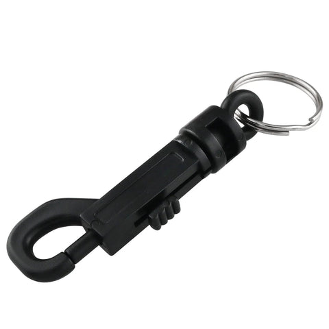 Black plastic swivel snap keychain clip with metal split ring