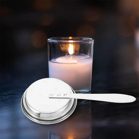 Stainless Steel Candle Snuffer With Handle, Multi Functional Fire Safety Tool for Candles Oil Lamps and Aromatherapy shown next to lit candle