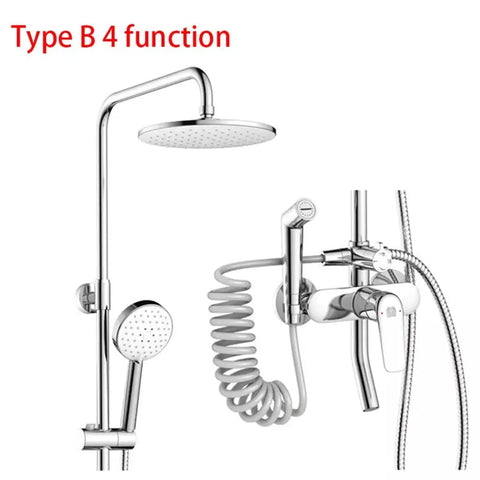 Bathroom Shower System Waterfall Rain Top Spray Lifting And Rotating Set Fixture(E) chrome finish with handheld and overhead shower.