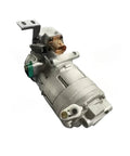Badass Heavy Duty Electric AC Compressor For Sweet Ride Performance With Slick 110 Millimeter Pulley Four Five Groove Reliable Twelve Volt Power Supply Rock Solid Durability Premium Auto Parts Replacement side view showing the unit's hookups and motor design.