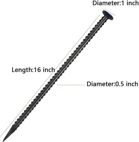 Beefy 16 Inch Rebar Ground Stakes Half Inch Diameter Galvanized Steel Anchors for Landscaping Tents Camping Asphalt Wheel Stops