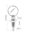 Top Shelf Stainless Steel Spring Plunger With Pull Ring, Retractable Nonlocking Index Pin, 360 Degree Rotate Mount, Rustproof Heavy Duty Hardware, No Fuss 2 Pack Metric Kit dimensions showing 34.5mm length.