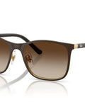 RJ9551S Square Sunglasses For Narrow Faces That Fit Like A Glove Matte Brown On Gold Frame With Light Grey Gradient Lenses