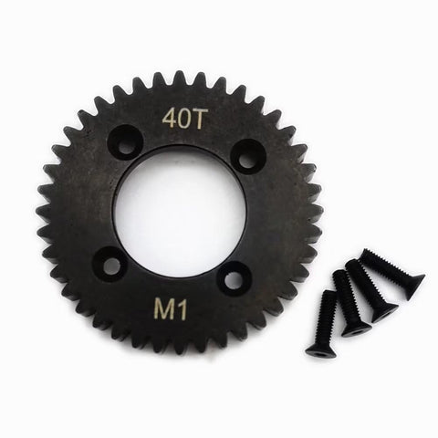 Hard Steel Center Differential Spur Gear 40T 1M Black For Tenacity All RC Cars Upgrade Durable 1M Pitch 40-Tooth Gear That Holds Up In Tough Runs LOS232025 shown with screws
