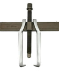 2-jaw gear puller, 10-inch; silver jaws, brown crossbar, central threaded screw for pulley/flywheel removal