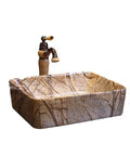 USZWBY Vessel Sinks Bathroom Vessel Sink Vintage Art Countertop Basin Vanity Rectangular Ceramic Washbasin with Faucet Bathroom Bowl Sink in brown marble design
