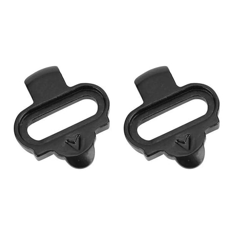 Ride Ready Adjustable Stainless Steel Cleat Plates With Secure Fit Locking System, black pair for cyclists, top view.