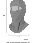 Gray thermochromic color changing long face mask for winter cycling and skiing, nylon spandex, street ready gaiter, size 38x31cm.