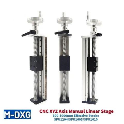 Premium Manual Linear Sliding Table Stage Featuring Top Shelf Precision Ball Screw Spindle Adjusting 100 To 1000 Millimeters For Heavy Duty Machinery Heat Resistant Workhorse Build view of three sliding table stages with metal and plastic components.