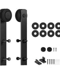 Sliding Barn Door Roller Set Black I Shape Hanger Set Made From Carbon Steel With Black Powder Coat Includes 2 Rollers, 2 End Caps, 1 Floor Guide, 8 Spacers For Thin Doors, 265 Lb Capacity, Fits 1 3/8 To 1 3/4 Inch Thick Doors.