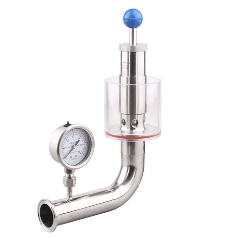 DERNORD SS304 sanitary 1.5-inch tri-clamp adjustable pressure relief valve with gauge and blue knob