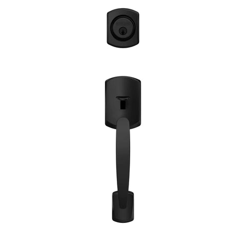 Greenwich Exterior Half Single Cylinder Handleset In Matte Black With Deadbolt Exterior Door Grip for durable entry set.