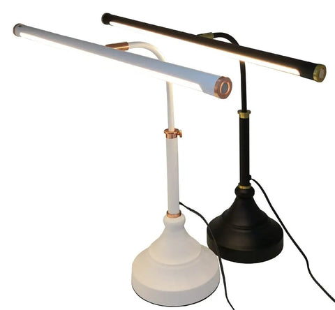 Wide 21.26 Inch Piano Lamp With LED Light Panel, Eye-Caring, No-Fuss Touch Dimmer, in black and gold with adjustable height.