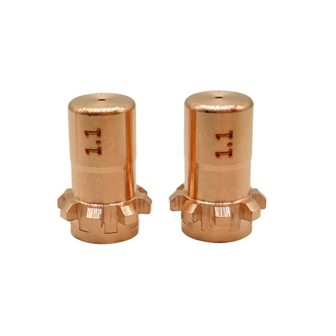 Two KP2062-2B1 1.1mm nozzle tips, replacement for PRO-CUT 55/80 plasma cutter electrodes KP2063-1B1, swap-ready for clean cuts