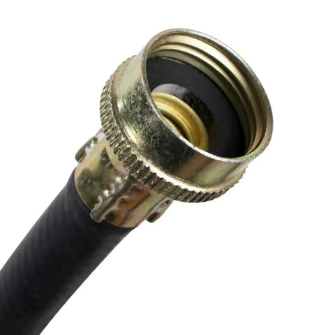 Close-up of connector on 10 Foot Black Rubber Washing Machine Hoses Pair, Flexible Universal Connectors For Hot Or Cold Water