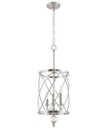 Modern Dope 3-Light Geometric Lantern Chandelier in Brushed Nickel Finish With Cylinder Trellis Cage And Crystal Orb Finial