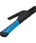 Welding electrode holder with insulated blue grip and star pattern, black body, for welding tasks
