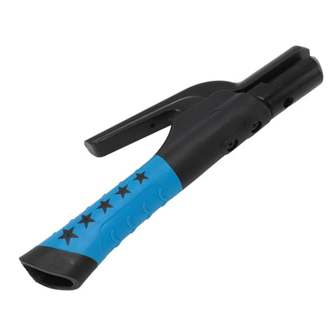 Welding electrode holder with insulated blue grip and star pattern, black body, for welding tasks