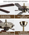 Straight Up Silent Remote Control Ceiling Fan With Six Speed Settings And High Octane Motor For Living Room Or Covered Porch Featuring Modern Wood Blades That Beat The Heat Like A Real Game Changer close-up of wooden blades and copper motor details.