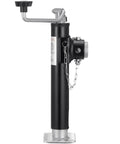 Heavy Duty 2000 Lb Trailer Jack With Weld On Pipe Mount Swivel Base 10 Inch Lift And Handle Ready For RV Horse Utility And Yacht Trailers Built With Durable Steel For Long Lasting Tough Use, black steel trailer jack with handle and chain