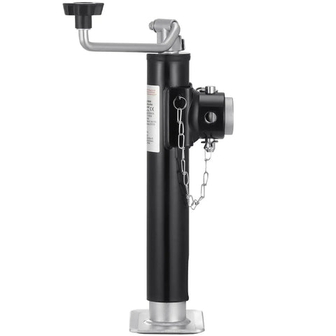 Heavy Duty 2000 Lb Trailer Jack With Weld On Pipe Mount Swivel Base 10 Inch Lift And Handle Ready For RV Horse Utility And Yacht Trailers Built With Durable Steel For Long Lasting Tough Use, black steel trailer jack with handle and chain