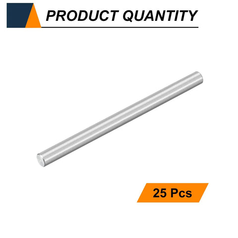 25 Piece M4 X 60mm Dowel Pins Set In 304 Stainless Steel shown in single piece, pro grade silver cylindrical peg next to '25 pcs' label