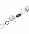 Disassembled view of Beefy Industrial Grade Stainless Steel Waterproof Cable Gland PG9 For 4 To 8mm Cables showing components